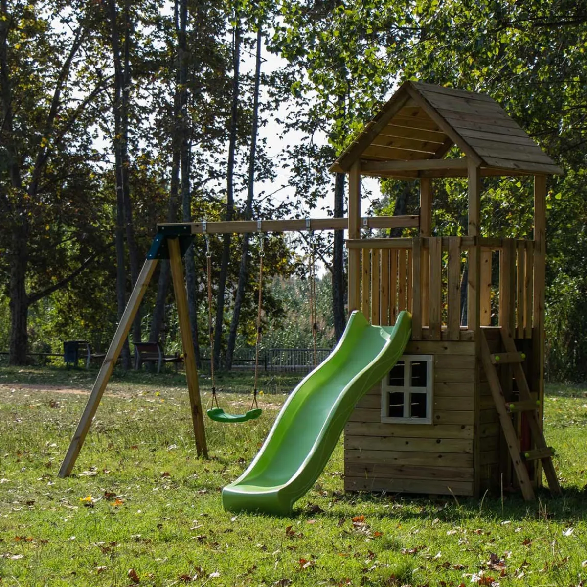 Parque juegos infantil de madera Tibidabo con caseta y columpio doble*MASGAMES Clearance