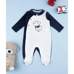 Pelele blanco y azul de niña con perrito*Prenatal Outlet