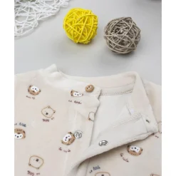 Pelele de terciopelo beige con estampado animalitos*Prenatal New