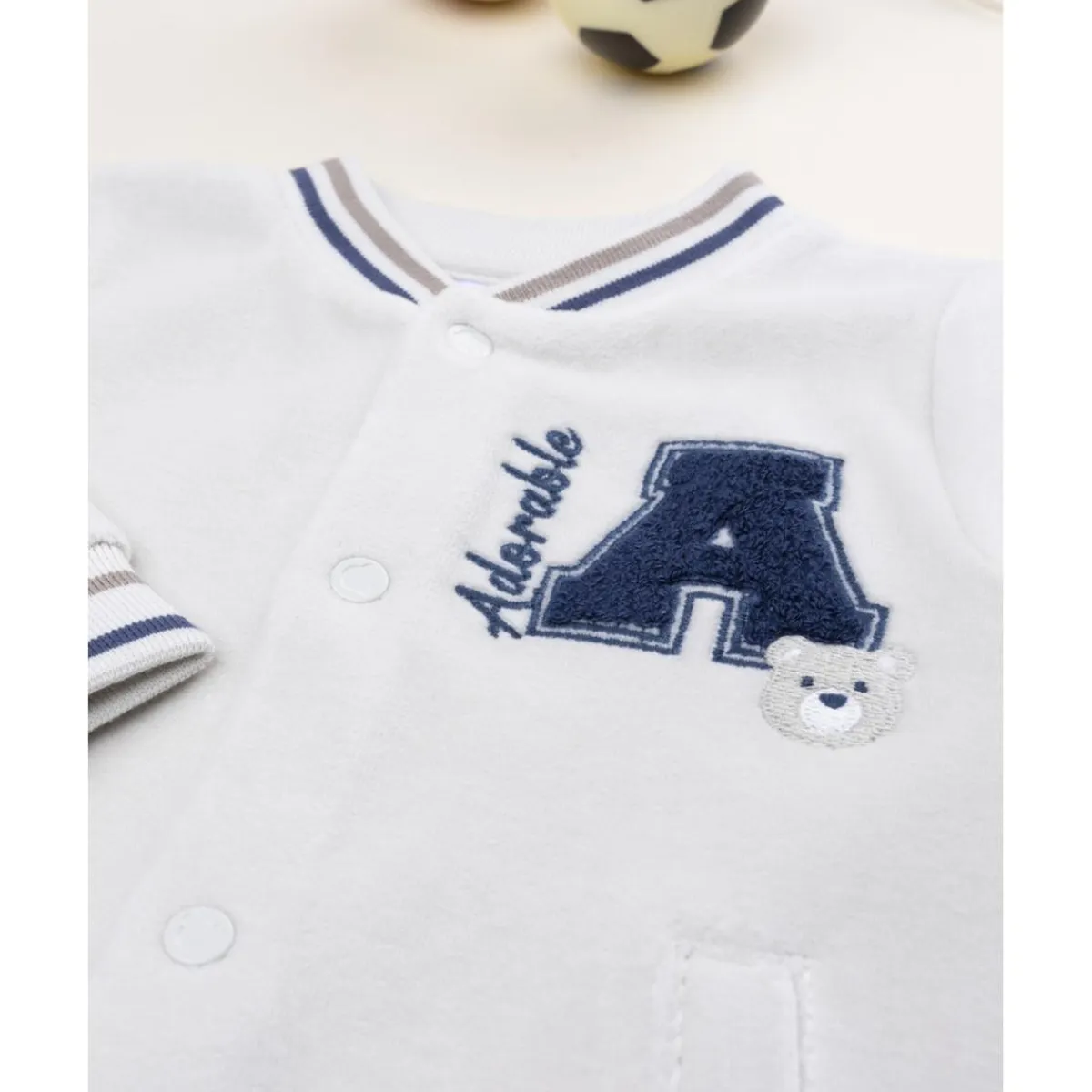 Online Pijama beige de terciopelo con parche “Adorable” Ropa Y Accesorios·Peleles|Recién Nacido·Ropa Y Accesorios