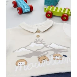Pijama bicolor de bebé en terciopelo con estampado