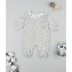 Pijama de bebé en terciopelo marrón con bordados*Prenatal Discount