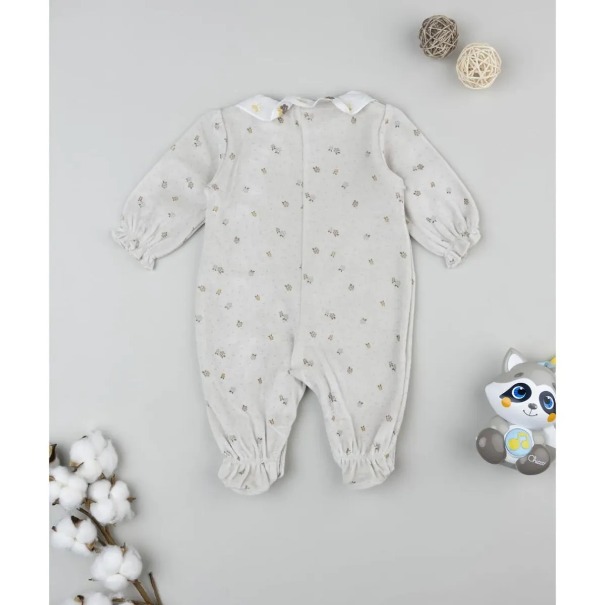 Pijama de bebé en terciopelo marrón con bordados*Prenatal Discount