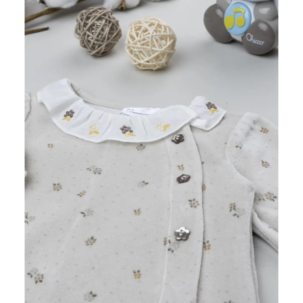 Pijama de bebé en terciopelo marrón con bordados*Prenatal Discount