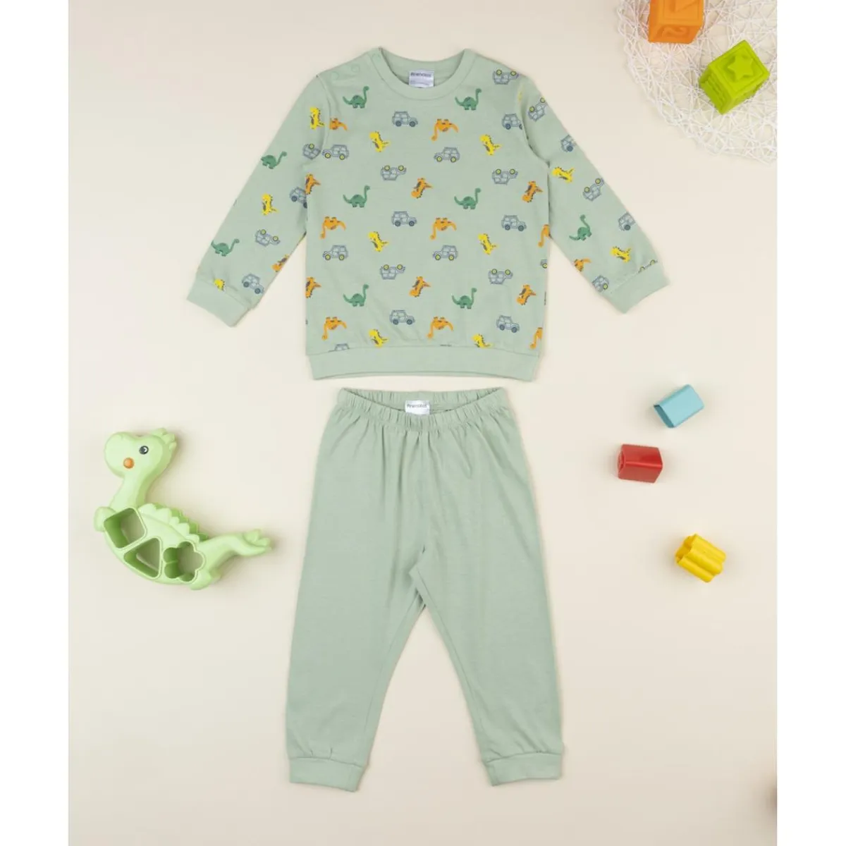 Pijama dos piezas niño verde dinosaurios*Prenatal Clearance