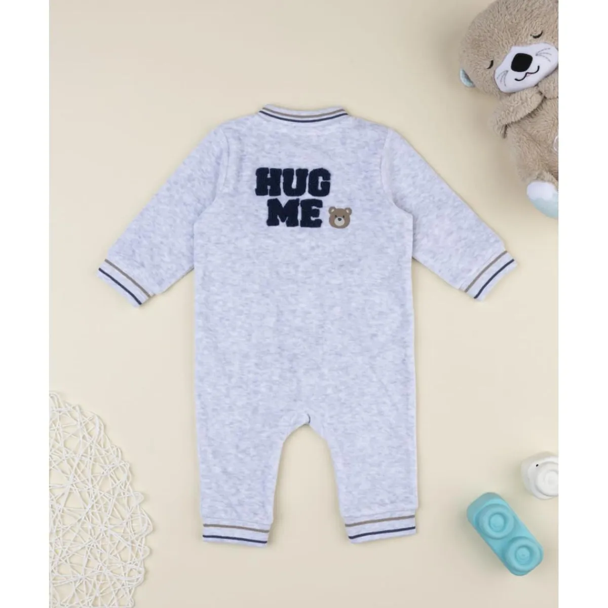 Online Pijama entero de terciopelo gris con parche Ropa Y Accesorios·Peleles|Recién Nacido·Ropa Y Accesorios