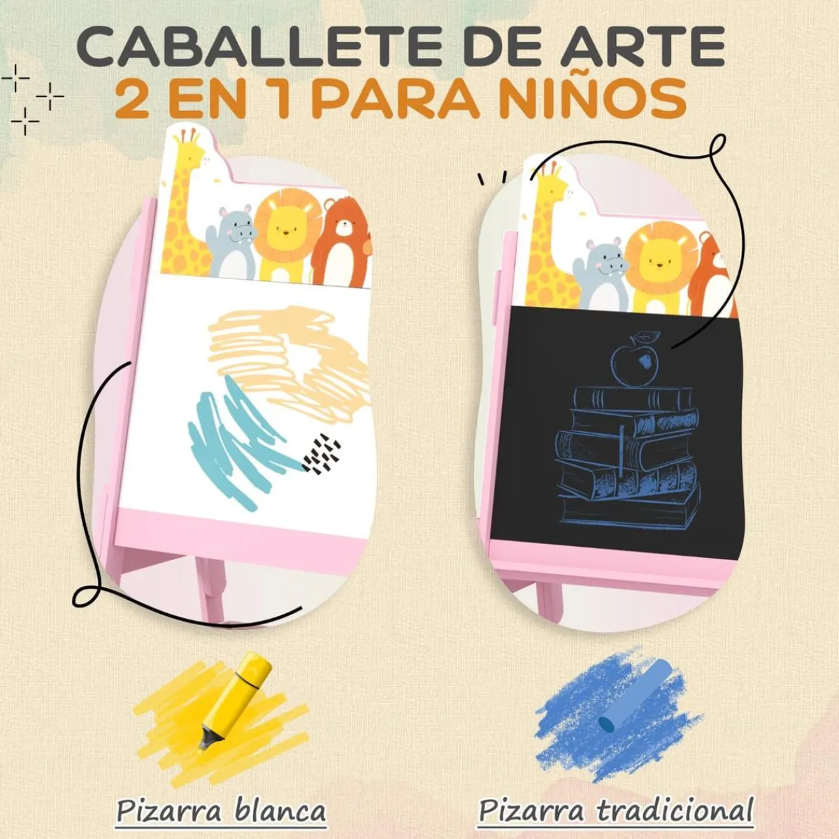 Pizarra 2 en 1 con cajas de tela Rosa*AIYAPLAY Discount