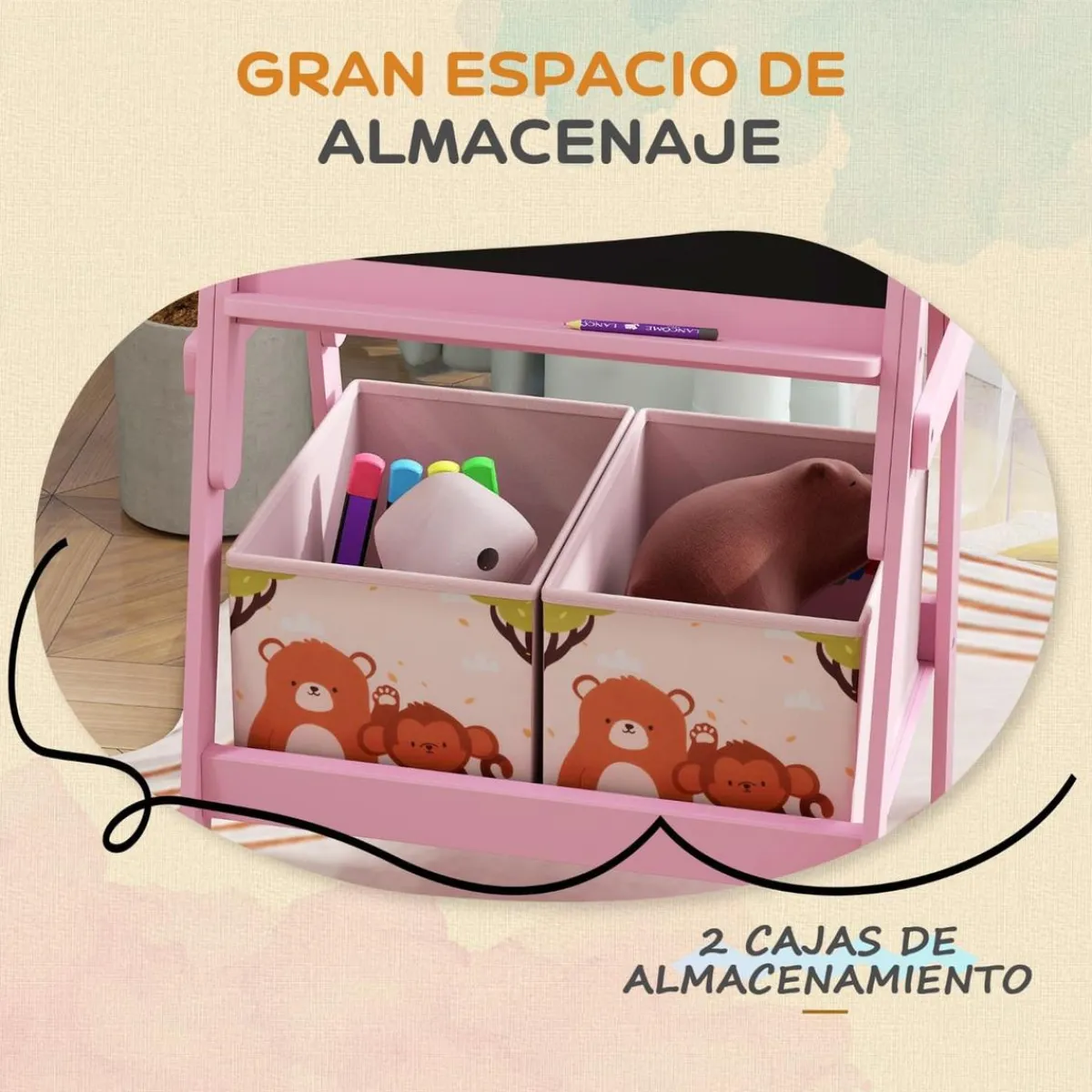 Pizarra 2 en 1 con cajas de tela Rosa*AIYAPLAY Discount