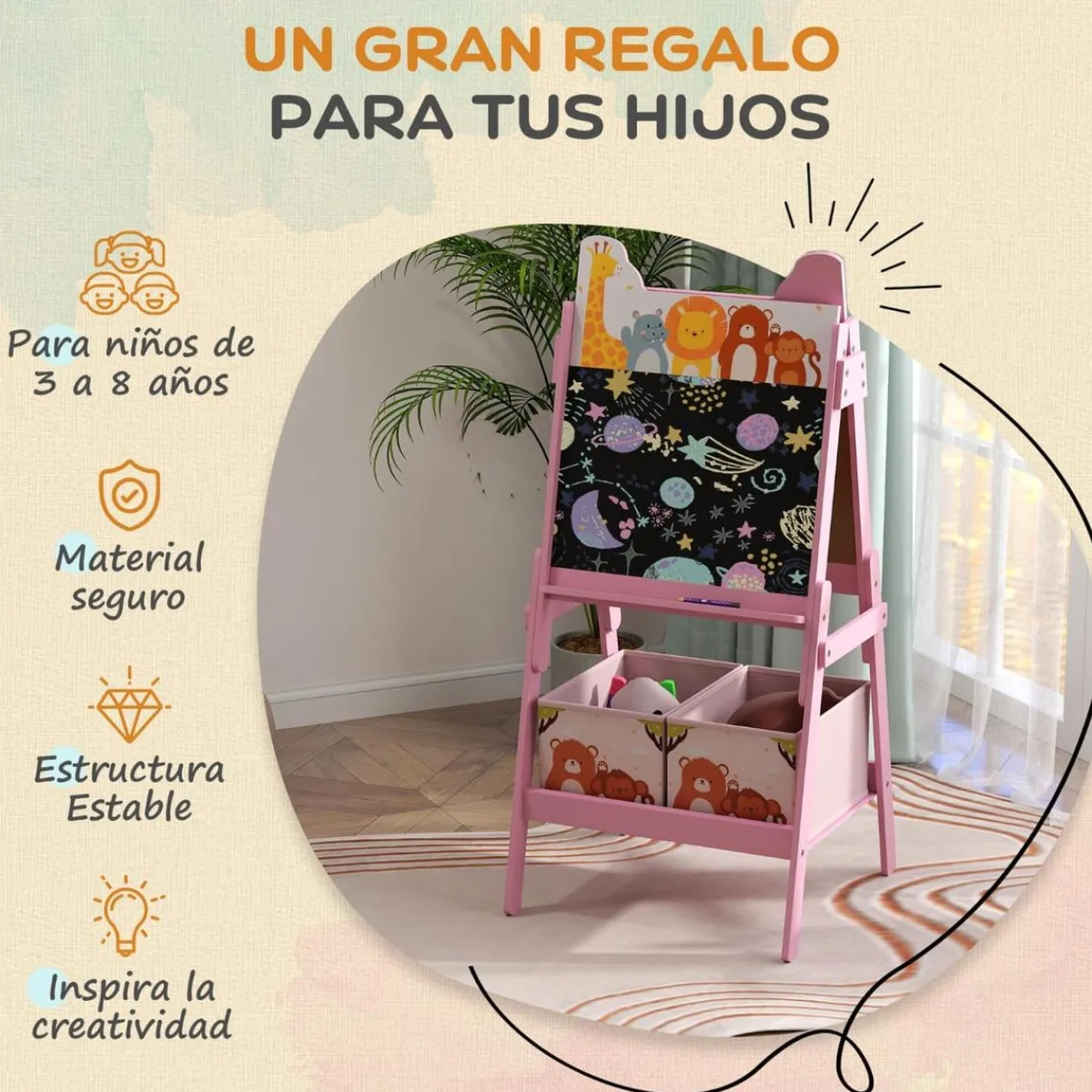 Pizarra 2 en 1 con cajas de tela Rosa*AIYAPLAY Discount