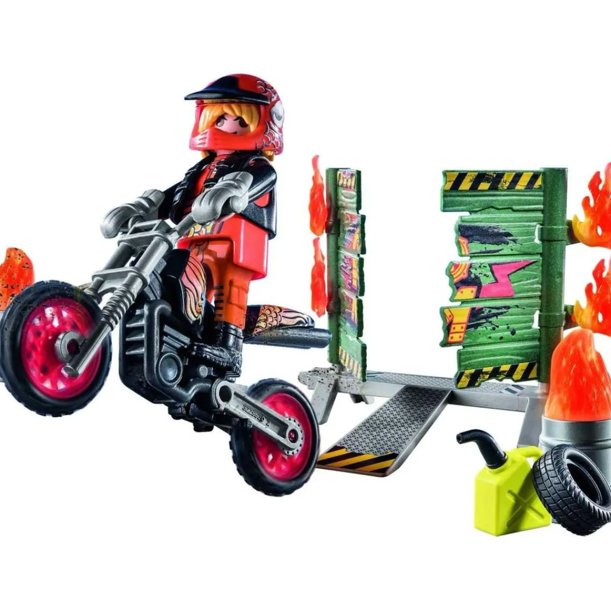 New - Pack inicial Stunt Show: Moto y pared de fuego ㅤ Juguetes De Construcción