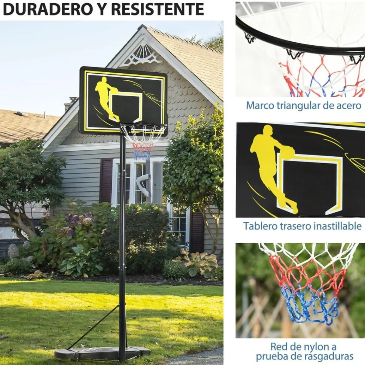 Sportnow - Canasta de baloncesto altura ajustable de 260-305 cm Negro*Outsunny Online