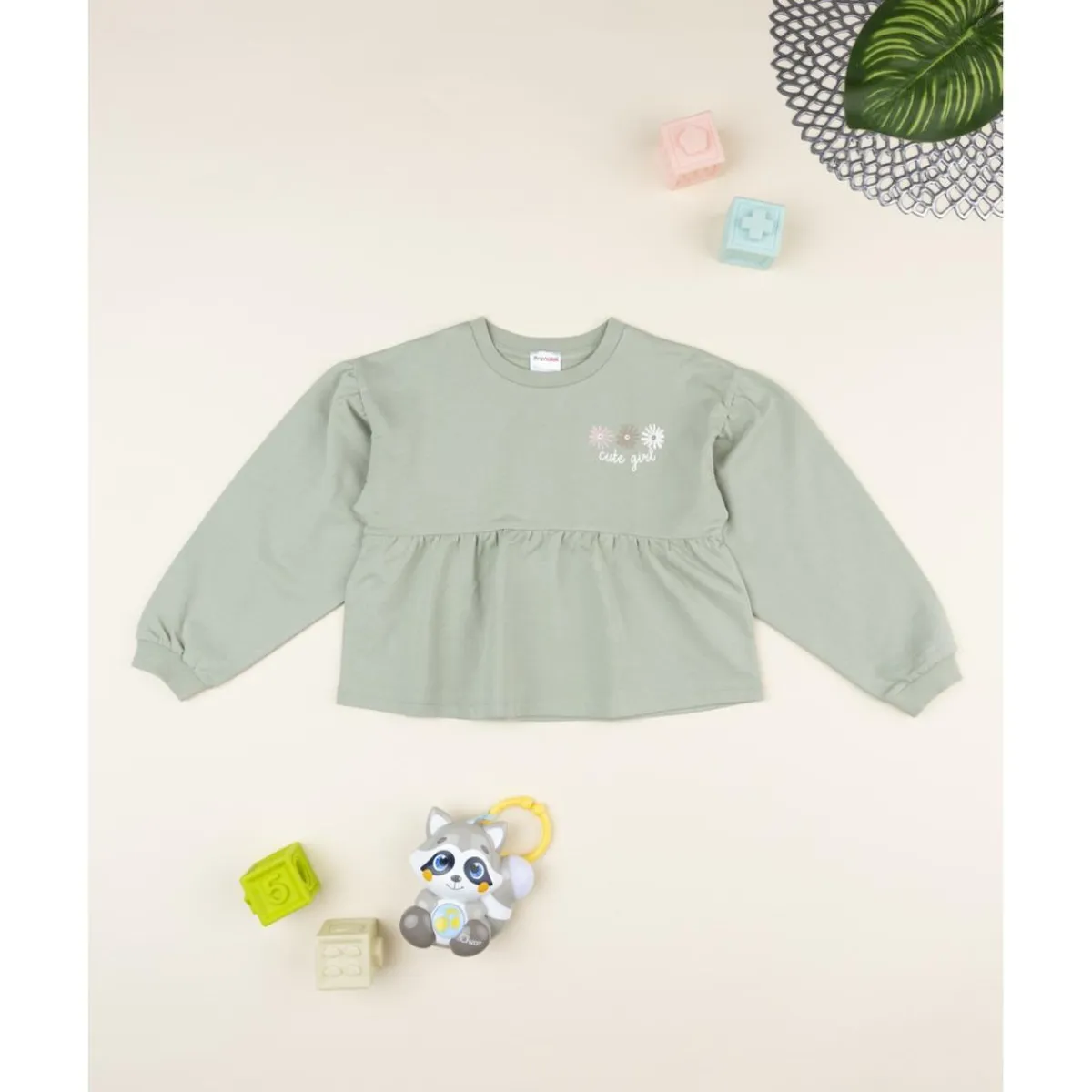 Outlet Sudadera niña verde con margaritas Niña 2-10 Años·Abrigos Y Plumíferos|Niña·Niña 2-10 Años