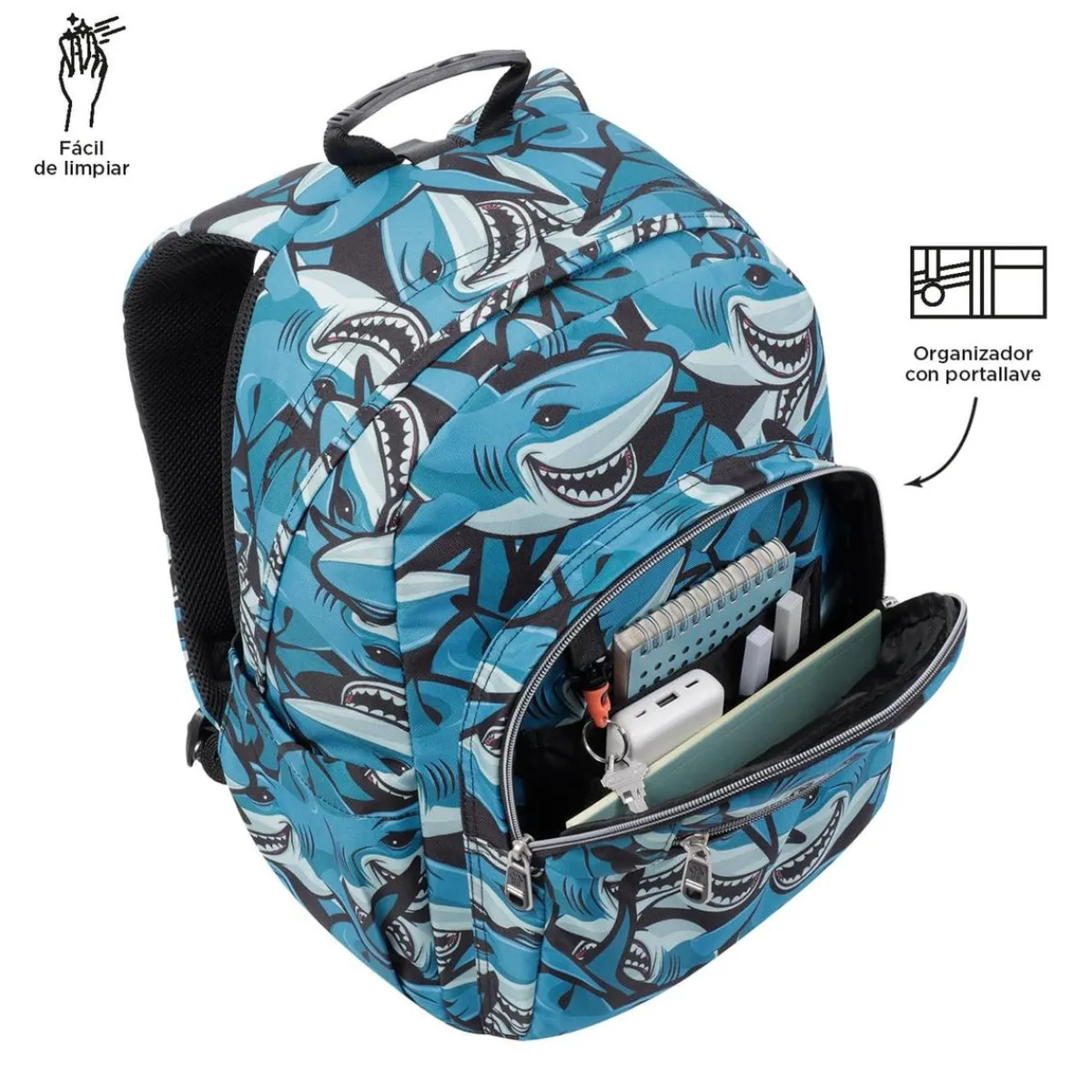 - Mochila escolar adaptable a carro tiburones Acuareles*TOTTO New