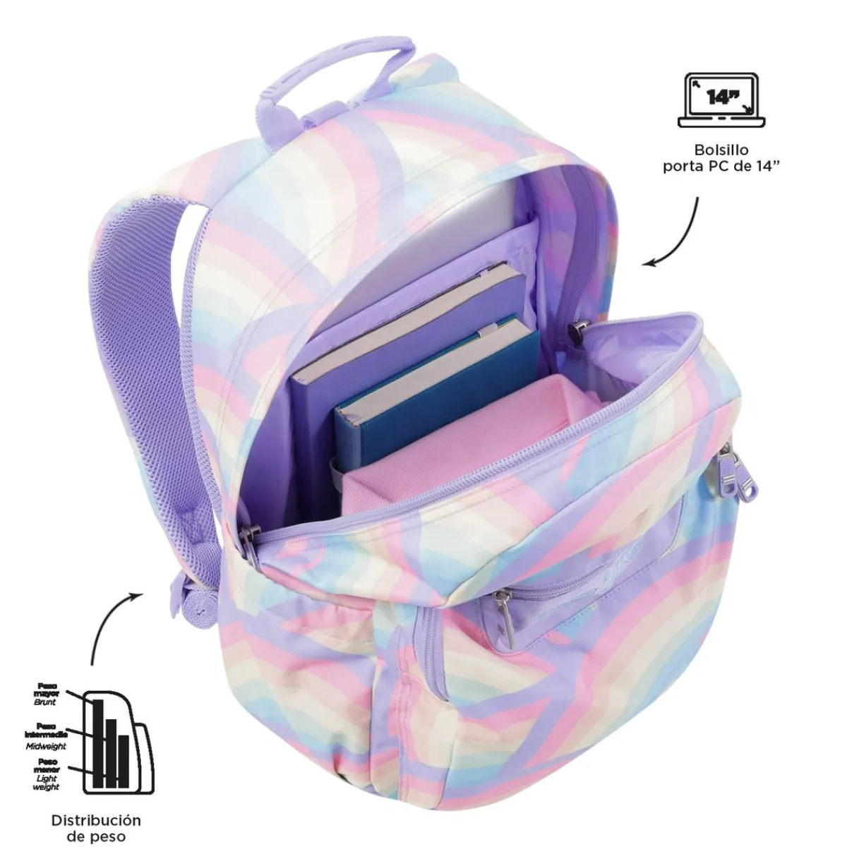 - Mochila escolar adaptable a carro arcoíris Acuareles Material Escolar