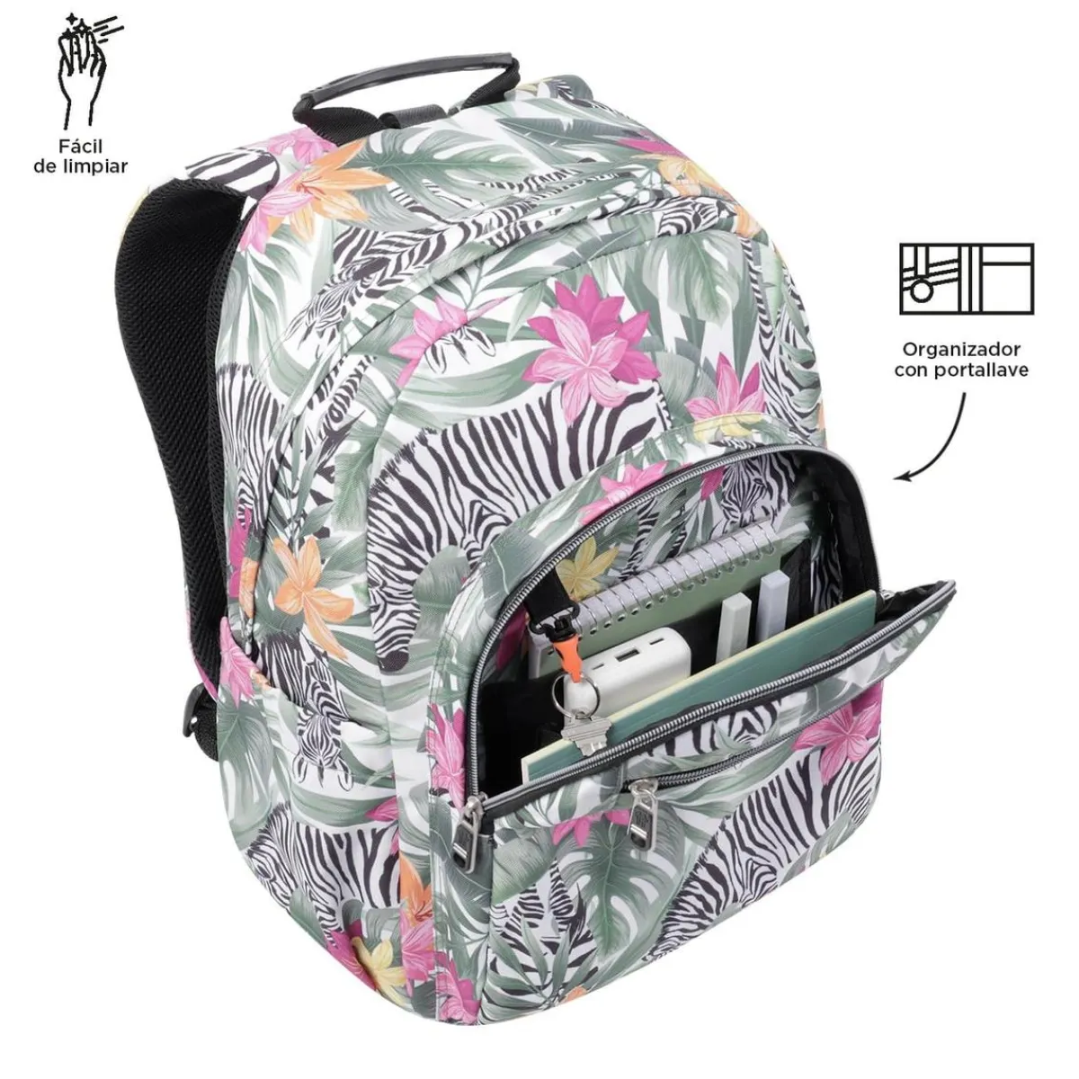 Best - Mochila escolar adaptable a carro tropical cebras Acuareles Material Escolar