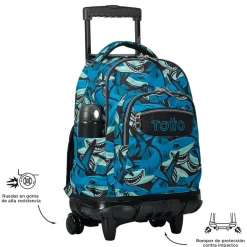 - Mochila escolar con ruedas tiburones Renglones*TOTTO Hot
