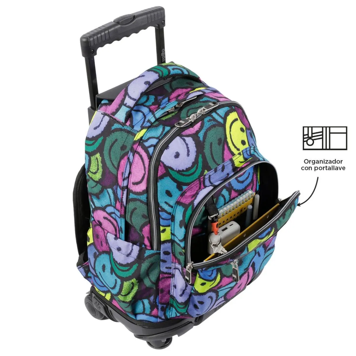 New - Mochila escolar con ruedas emojis Renglones Material Escolar