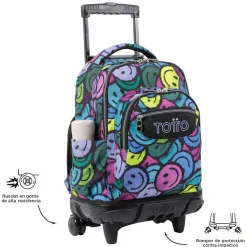 New - Mochila escolar con ruedas emojis Renglones Material Escolar