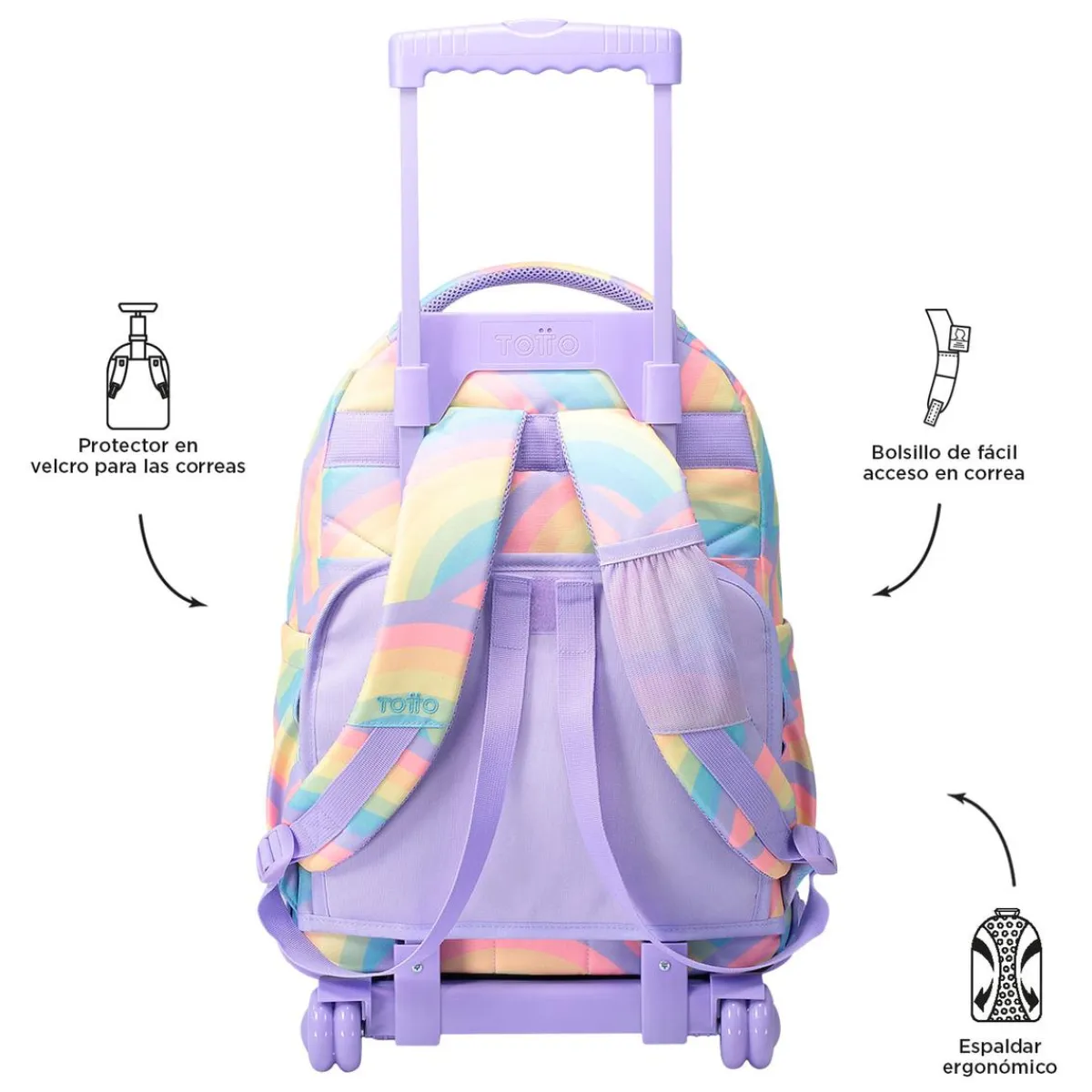 - Mochila escolar con ruedas arcoíris Renglones*TOTTO Best