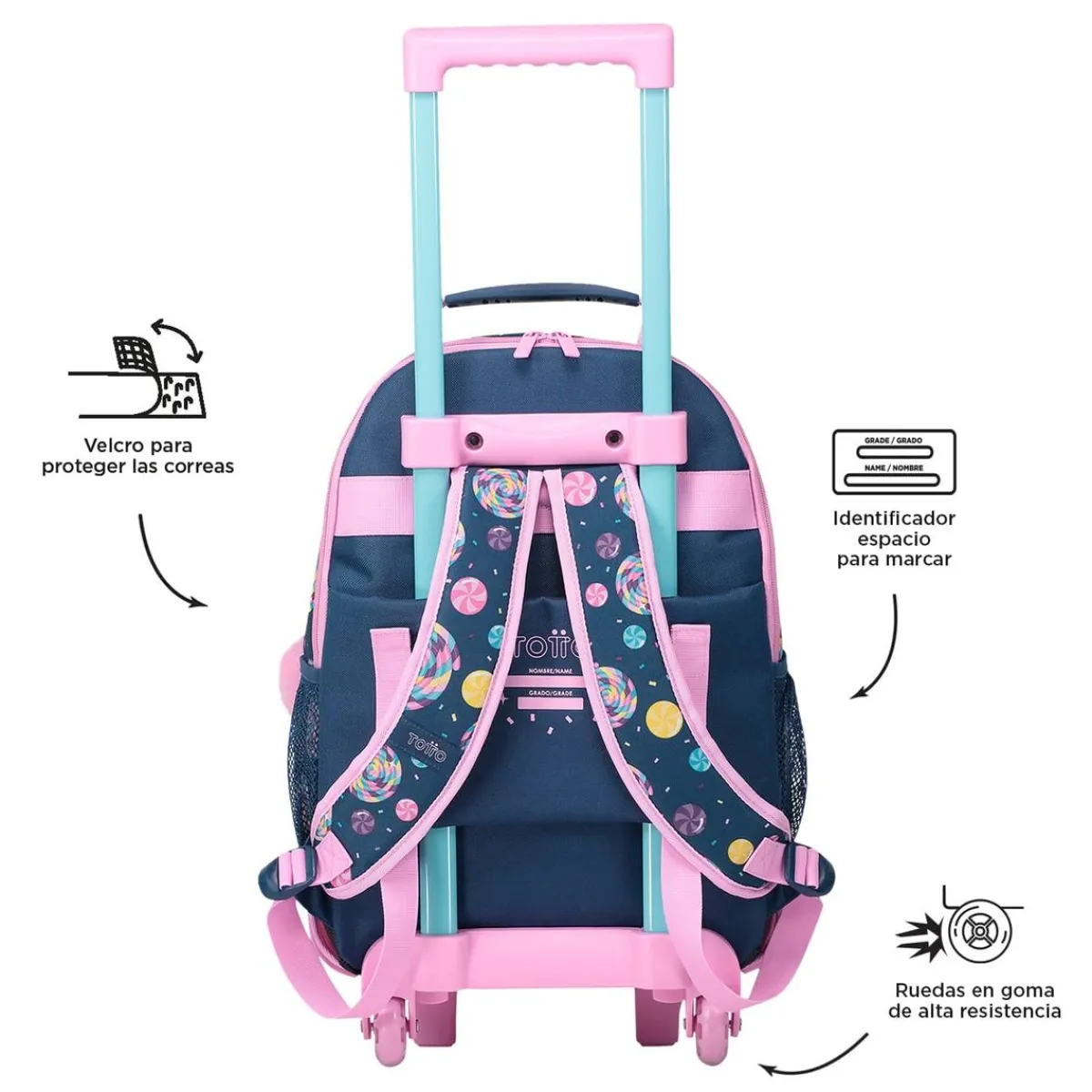 - Mochila escolar con ruedas mediana Sweet Candy*TOTTO New