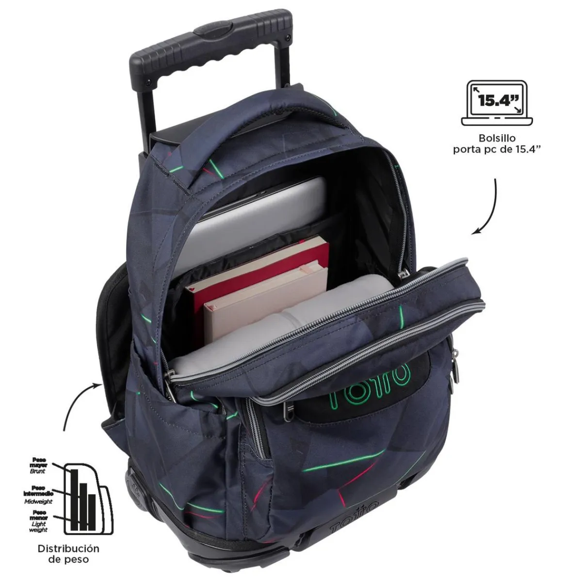 - Mochila escolar con ruedas fractal Renglones*TOTTO Clearance