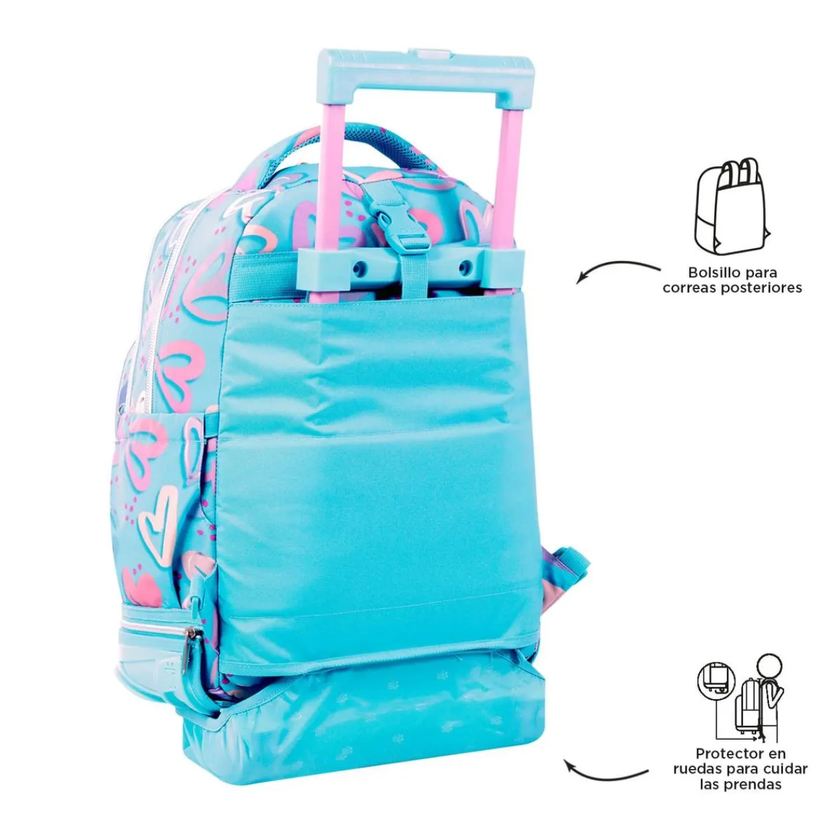 - Mochila escolar ruedas desmontable corazones pintados Tiza*TOTTO