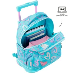 - Mochila escolar ruedas desmontable corazones pintados Tiza*TOTTO