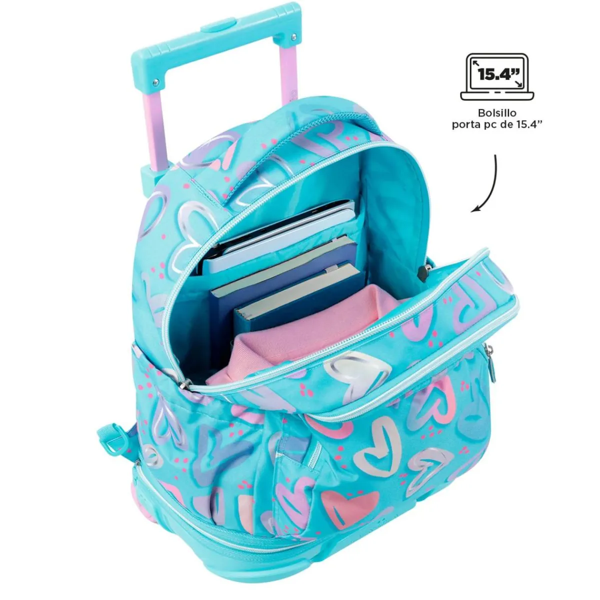 - Mochila escolar ruedas desmontable corazones pintados Tiza*TOTTO