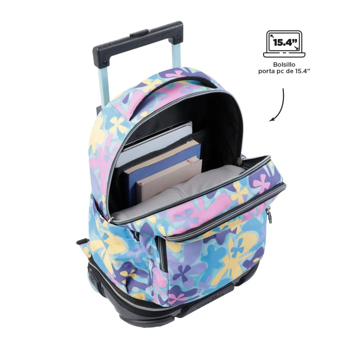 Discount - Mochila escolar ruedas desmontable flores hawaianas Tiza Material Escolar