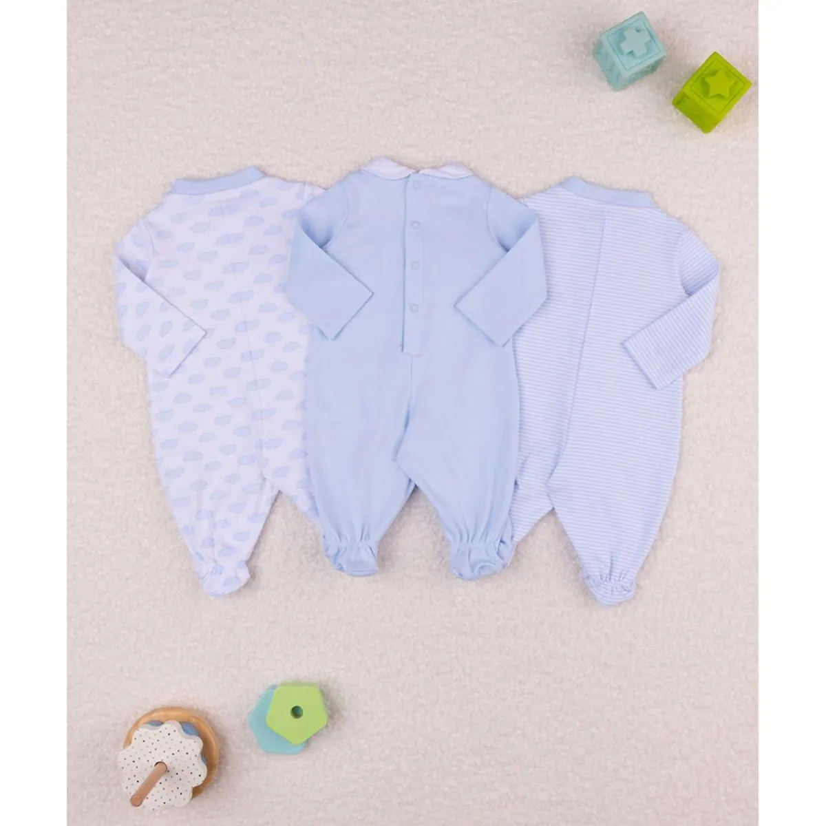 Clearance Trajecitos azul celeste y crema con dibujos y rayas Ropa Y Accesorios·Peleles|Recién Nacido·Ropa Y Accesorios