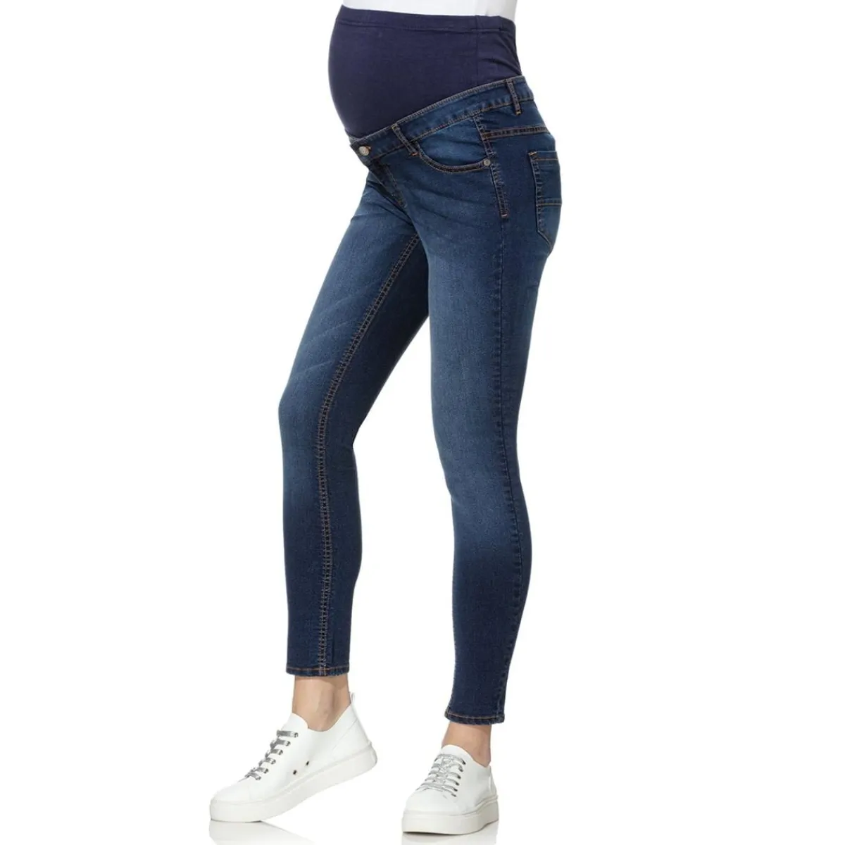 Online Vaqueros premamá en denim elástico con banda alta en la cintura Moda·Pantalones, Faldas Y Leggins|Premamá·Moda