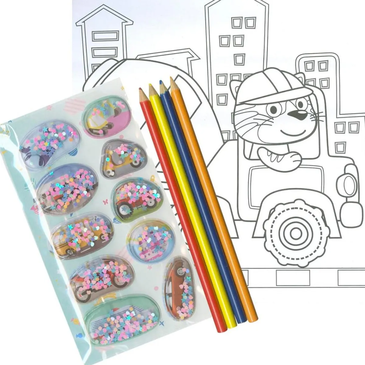 Vehículos - 10 Pegatinas de gel + 4 colores*TODO LIBRO Best