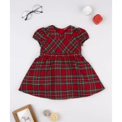 Vestido tartán rojo niña con cuello redondo*Prenatal Clearance