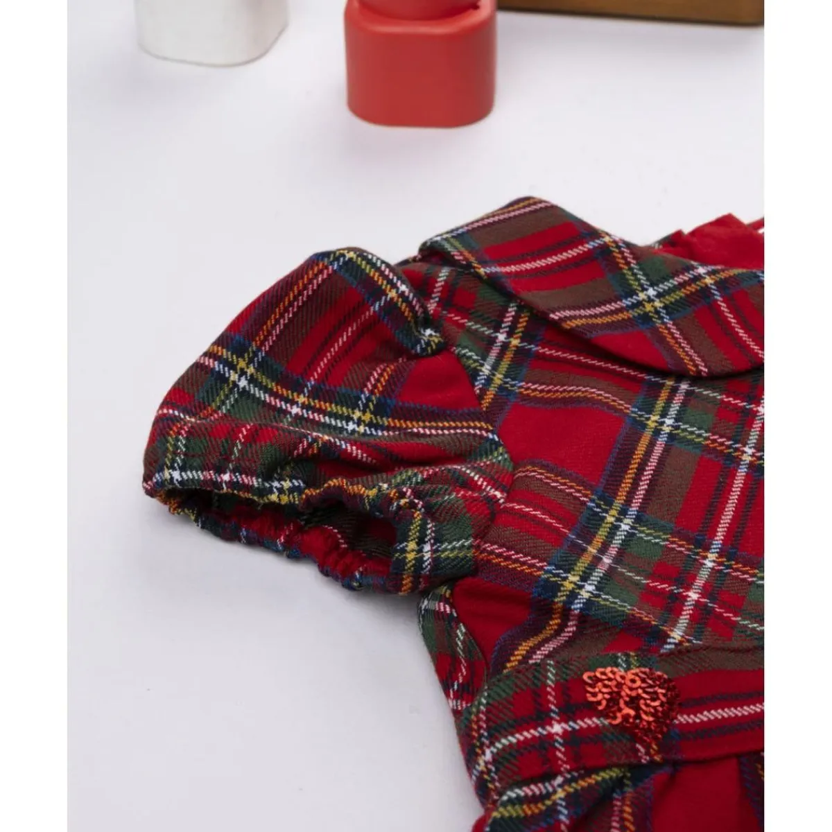 Vestido tartán rojo niña con cuello redondo*Prenatal Clearance