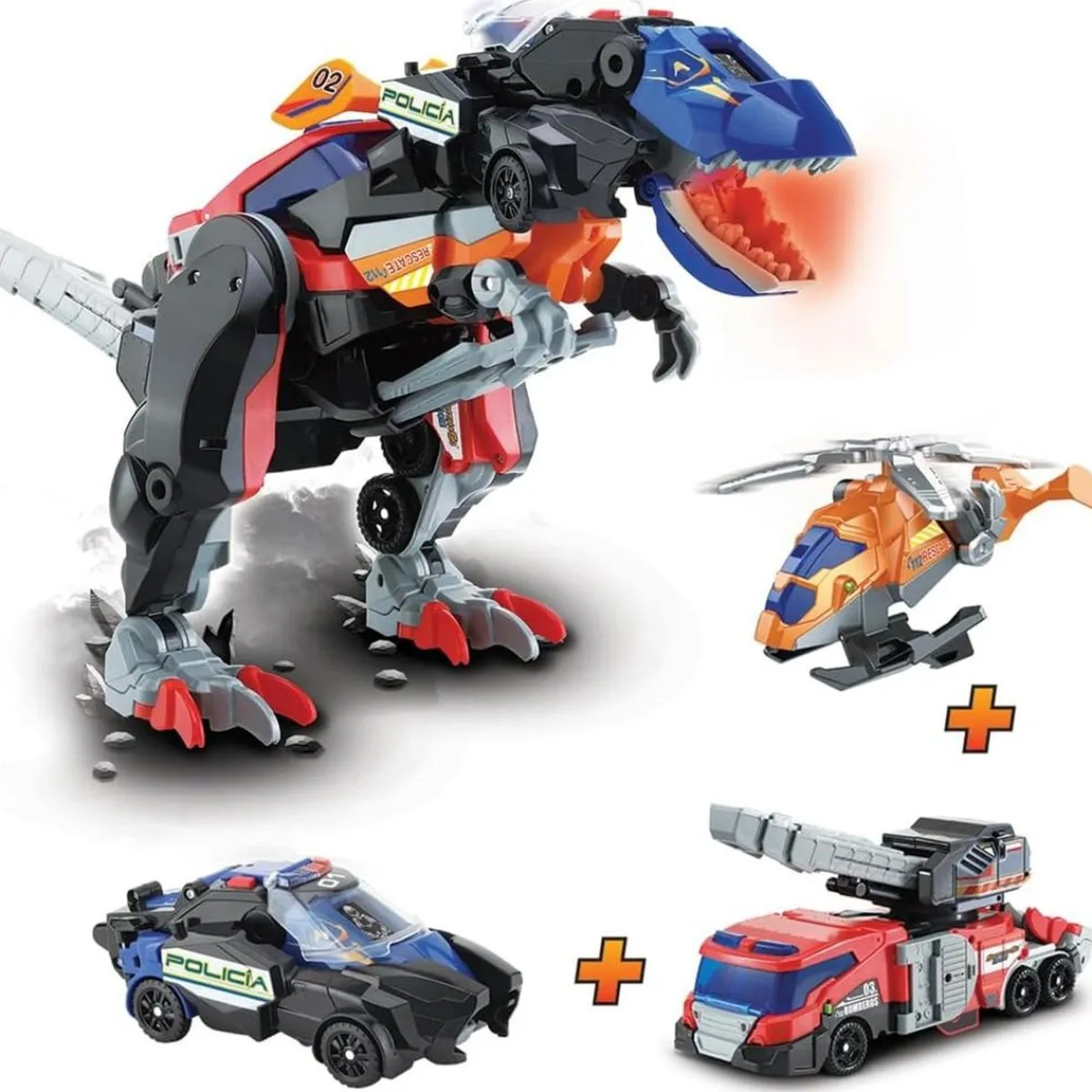 Online - Dinosaurio Switch&Go con bomberos y vehículos Mega T-Rex ㅤ Coleccionables Y Mini Mundos